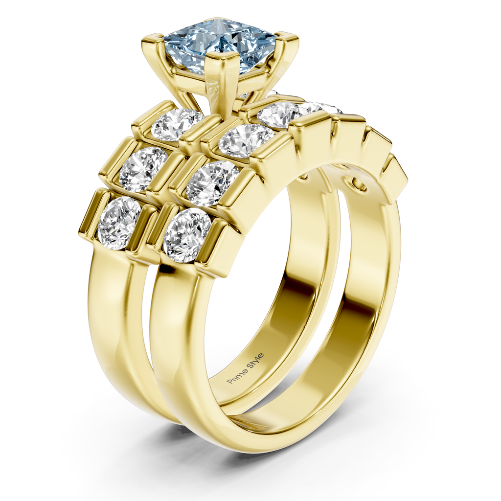 2.85-5.85 CT Princess & Round Cut Fancy Blue Diamonds - Bridal Set