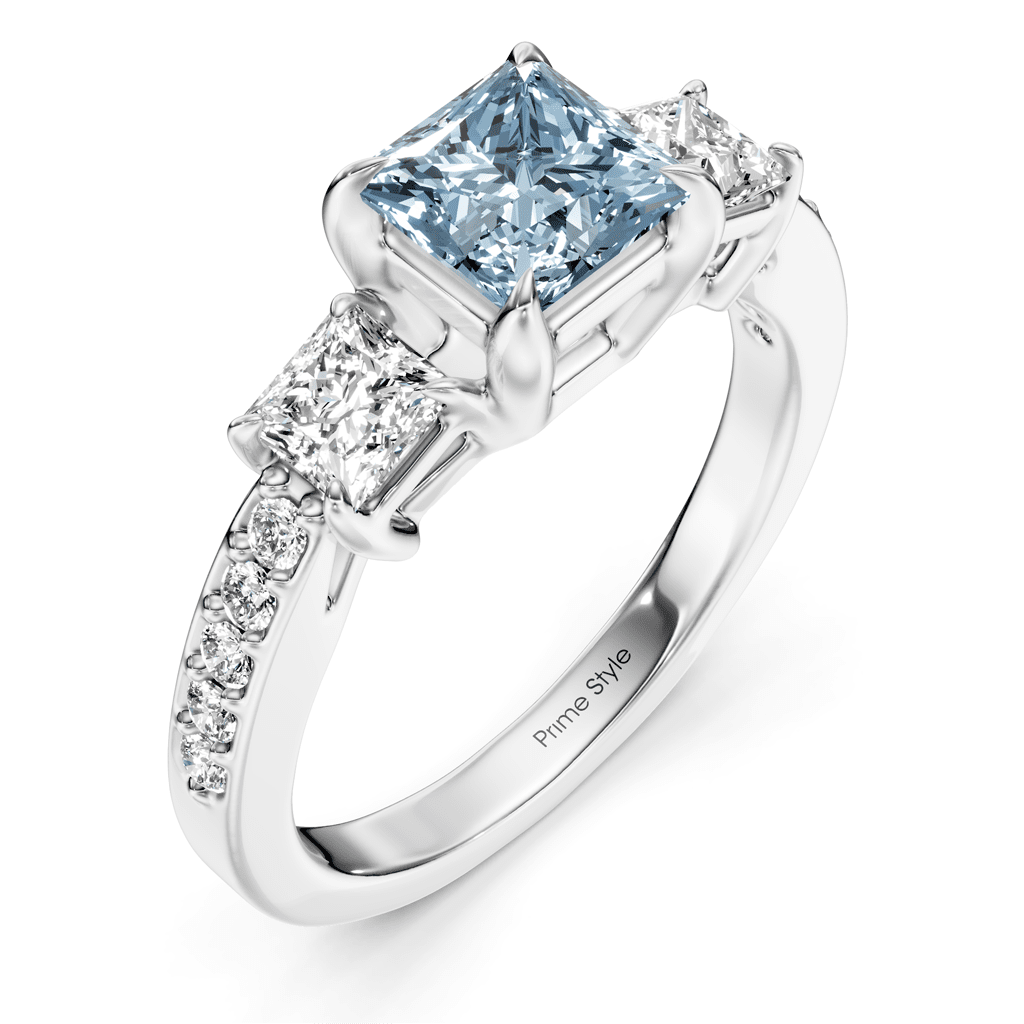 1.85 - 4.85 CT Princess & Round Cut Fancy Blue Diamonds - Engagement Ring - Primestyle.com