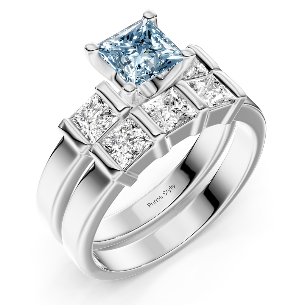 2.55-5.55 CT Princess Cut Fancy Blue Diamonds - Bridal Set