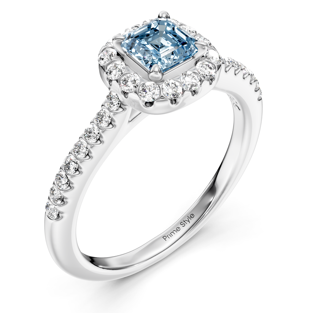 1.35-4.35 CT Ascher & Round Cut Fancy Blue Diamonds - Engagement Ring