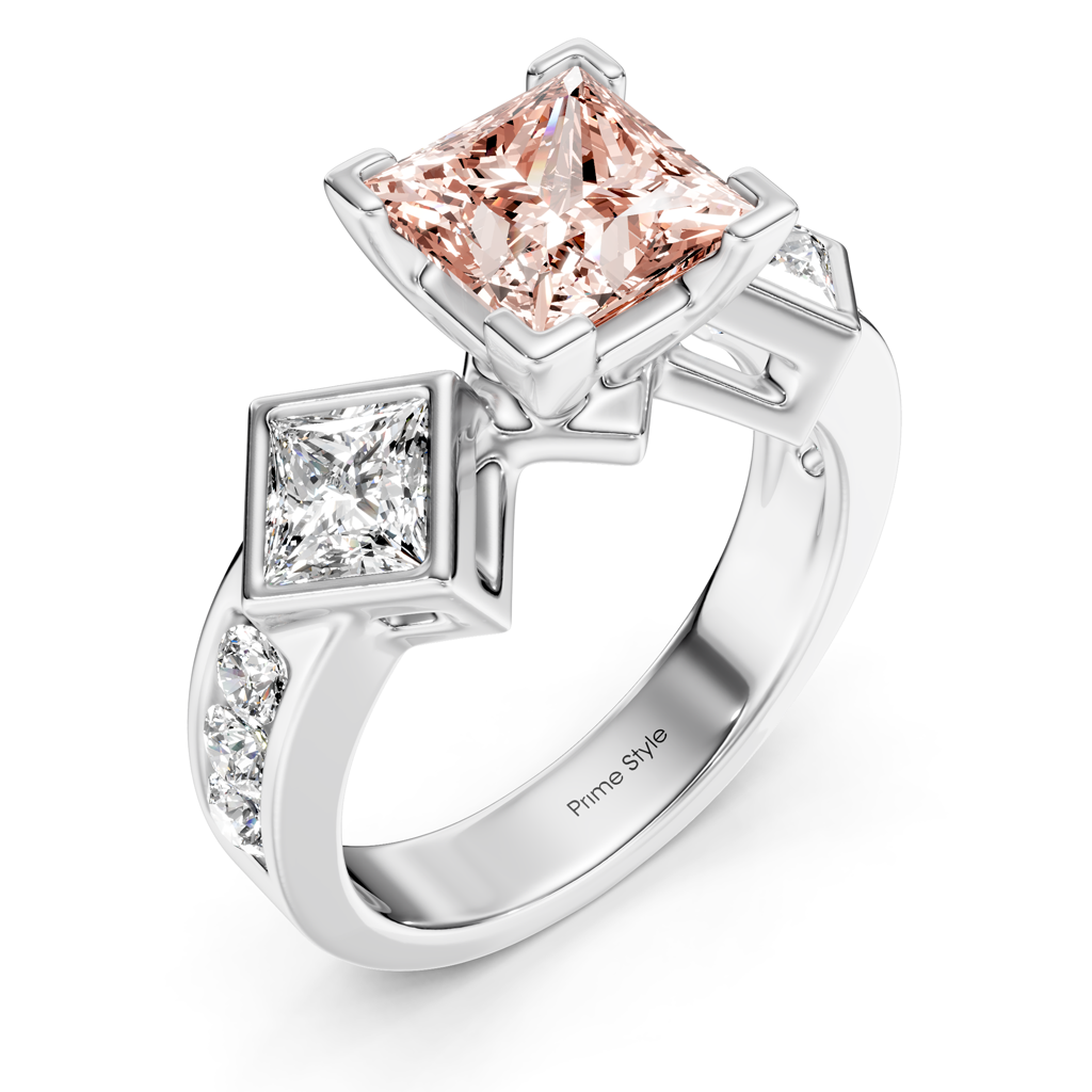 2.20-5.20 CT Princess & Round Cut Fancy Pink Diamonds - Engagement Ring