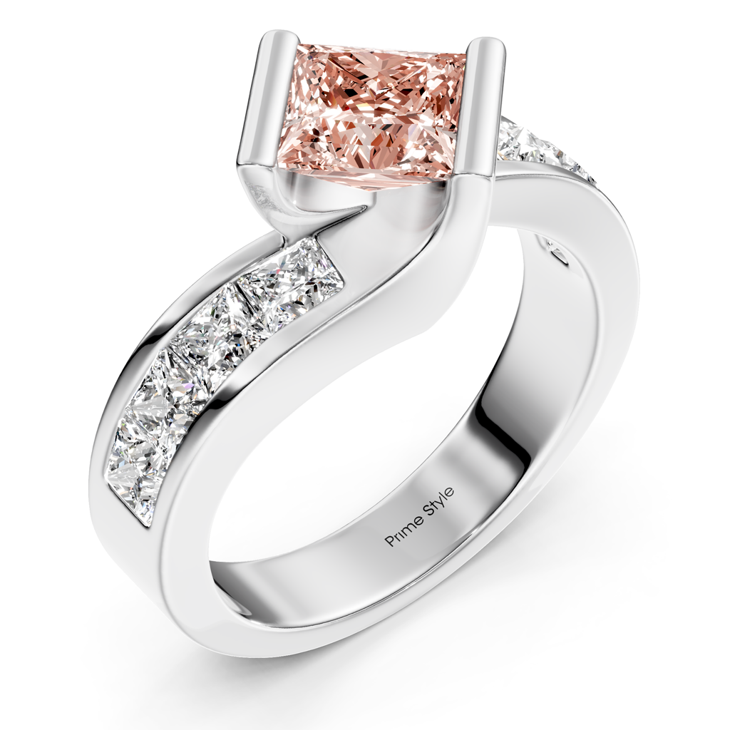 2.60-5.60 CT Princess Cut Fancy Pink Diamonds - Engagement Ring