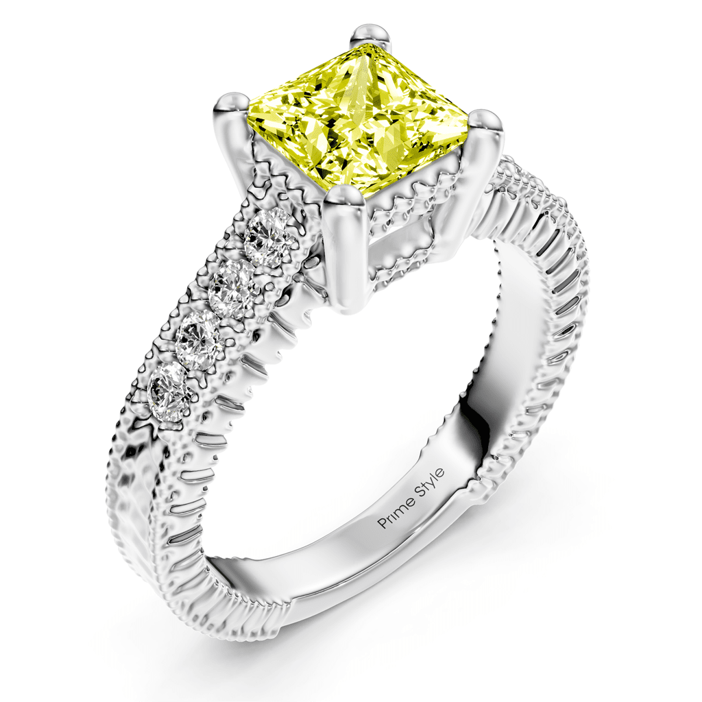 1.30 - 4.30 CT Princess & Round Cut Fancy Yellow Diamonds - Engagement Ring - Primestyle.com