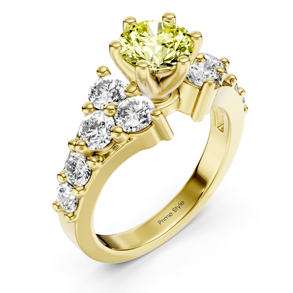 2.40-5.40 CT Round Cut Fancy Yellow Diamonds - Engagement Ring