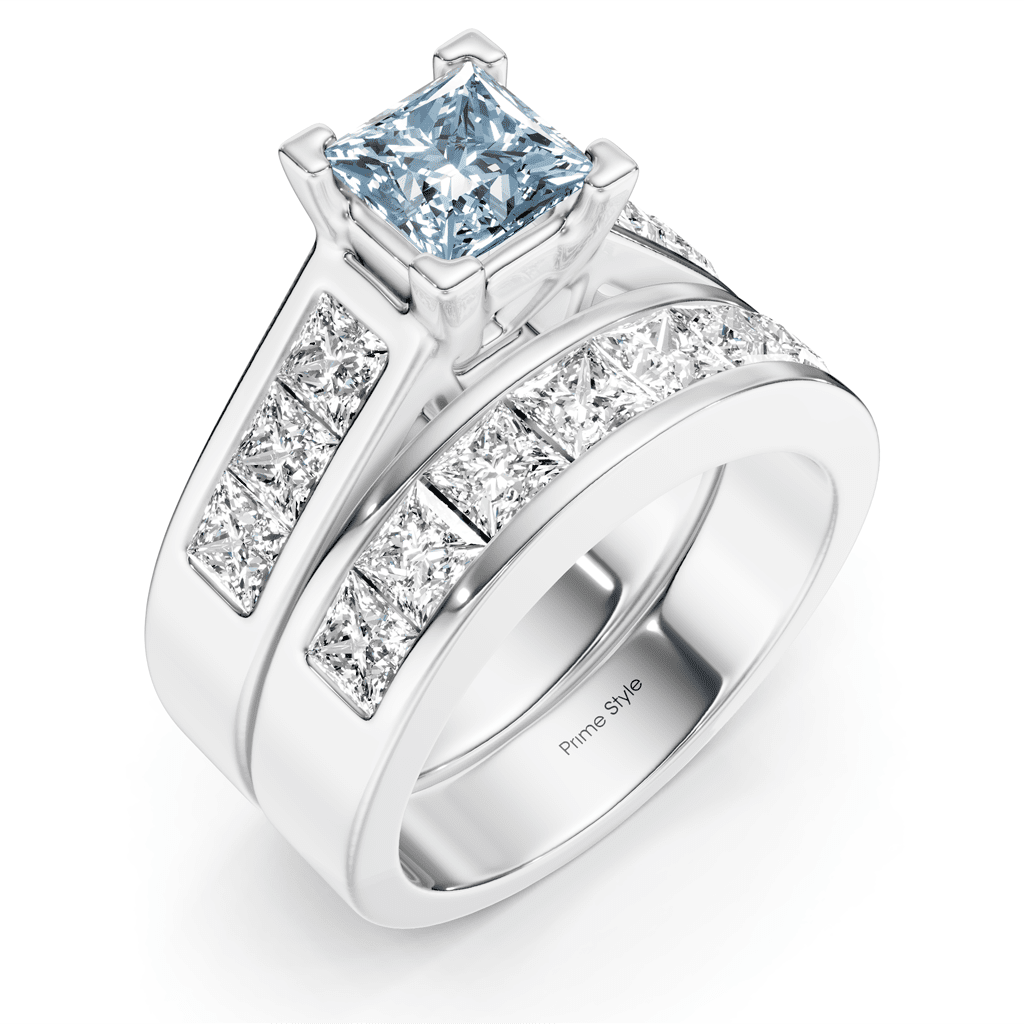 3.25-6.25 CT Princess Cut Fancy Blue Diamonds - Bridal Set