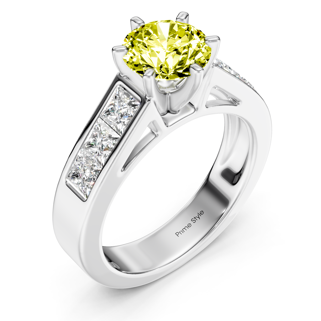 2.05-5.05 CT Princess & Round Cut Fancy Yellow Diamonds - Engagement Ring