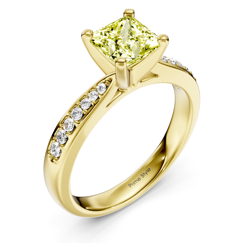 1.15-4.15 CT Princess & Round Cut Fancy Yellow Diamonds - Engagement Ring