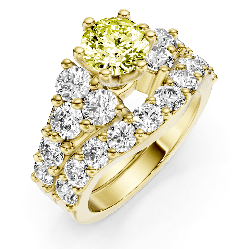 3.55 - 6.55 CT Round Cut Fancy Yellow Diamonds - Bridal Set - Primestyle.com