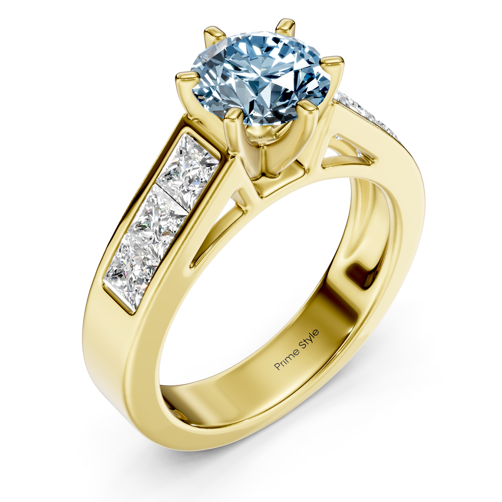 2.05-5.05 CT Princess & Round Cut Fancy Blue Diamonds - Engagement Ring