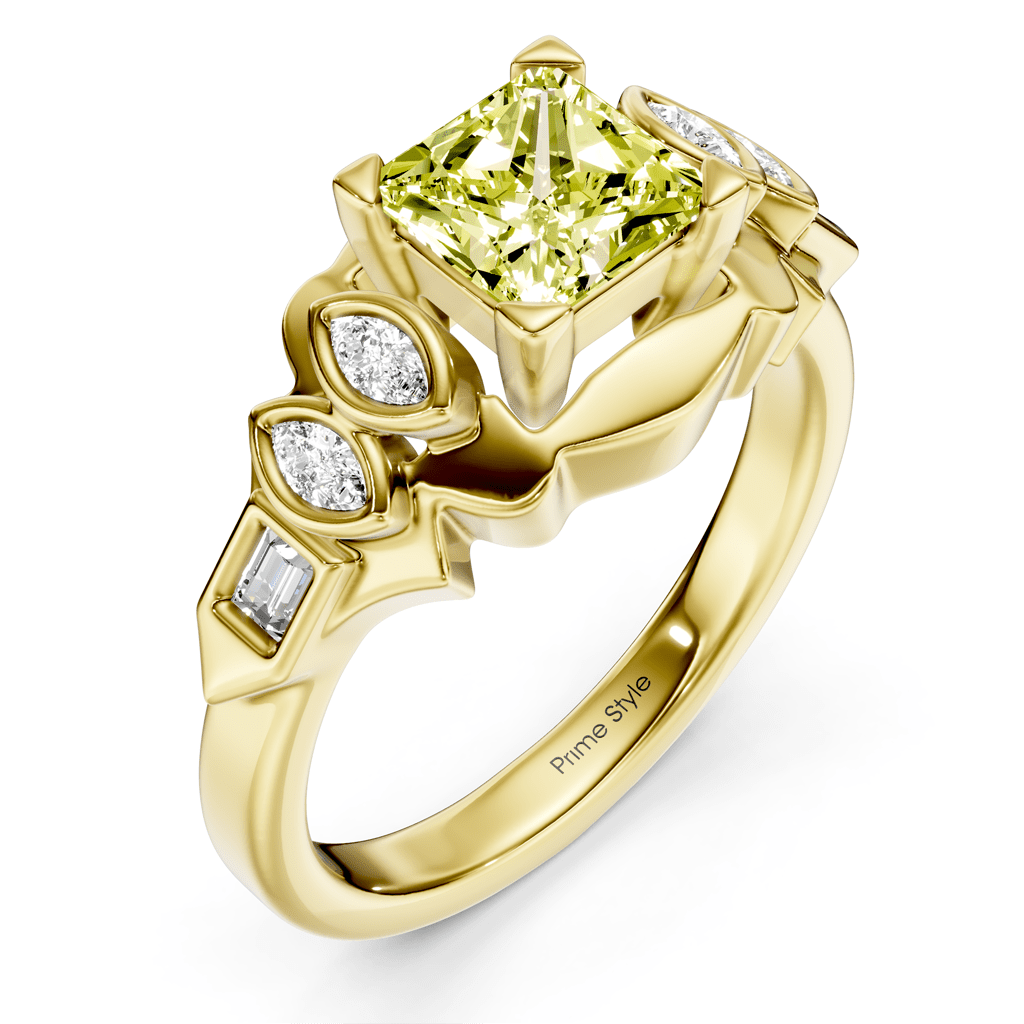 1.25 - 4.25 CT Baguette & Marquise & Princess Cut Fancy Yellow Diamonds - Engagement Ring - Primestyle.com