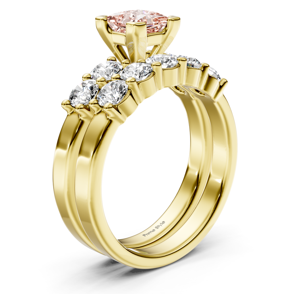 2.40-5.40 CT Princess & Round Cut Fancy Pink Diamonds - Bridal Set