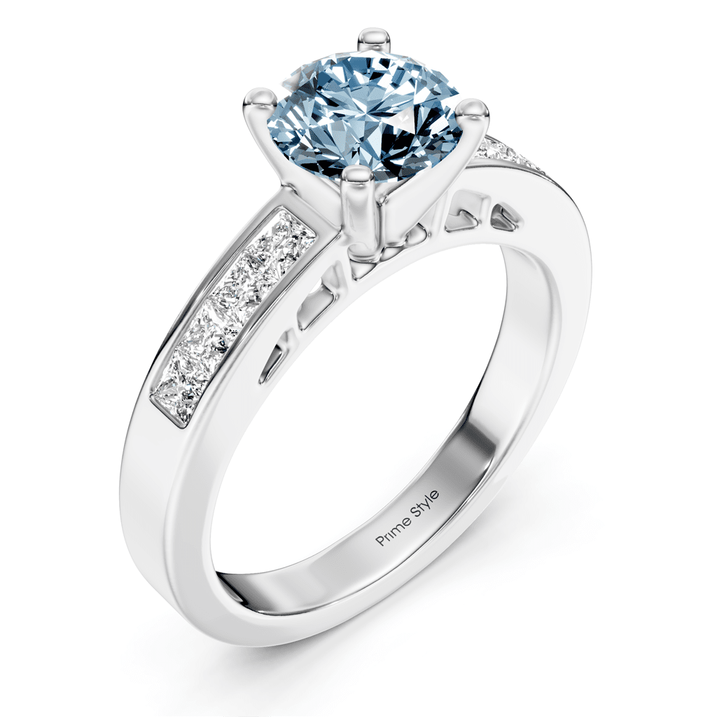 1.50 - 4.50 CT Princess & Round Cut Fancy Blue Diamonds - Engagement Ring - Primestyle.com