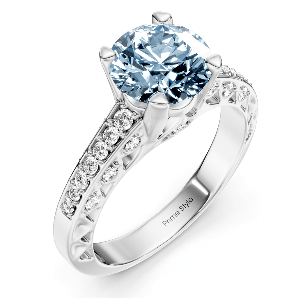1.25 - 4.25 CT Round Cut Fancy Blue Diamonds - Engagement Ring - Primestyle.com
