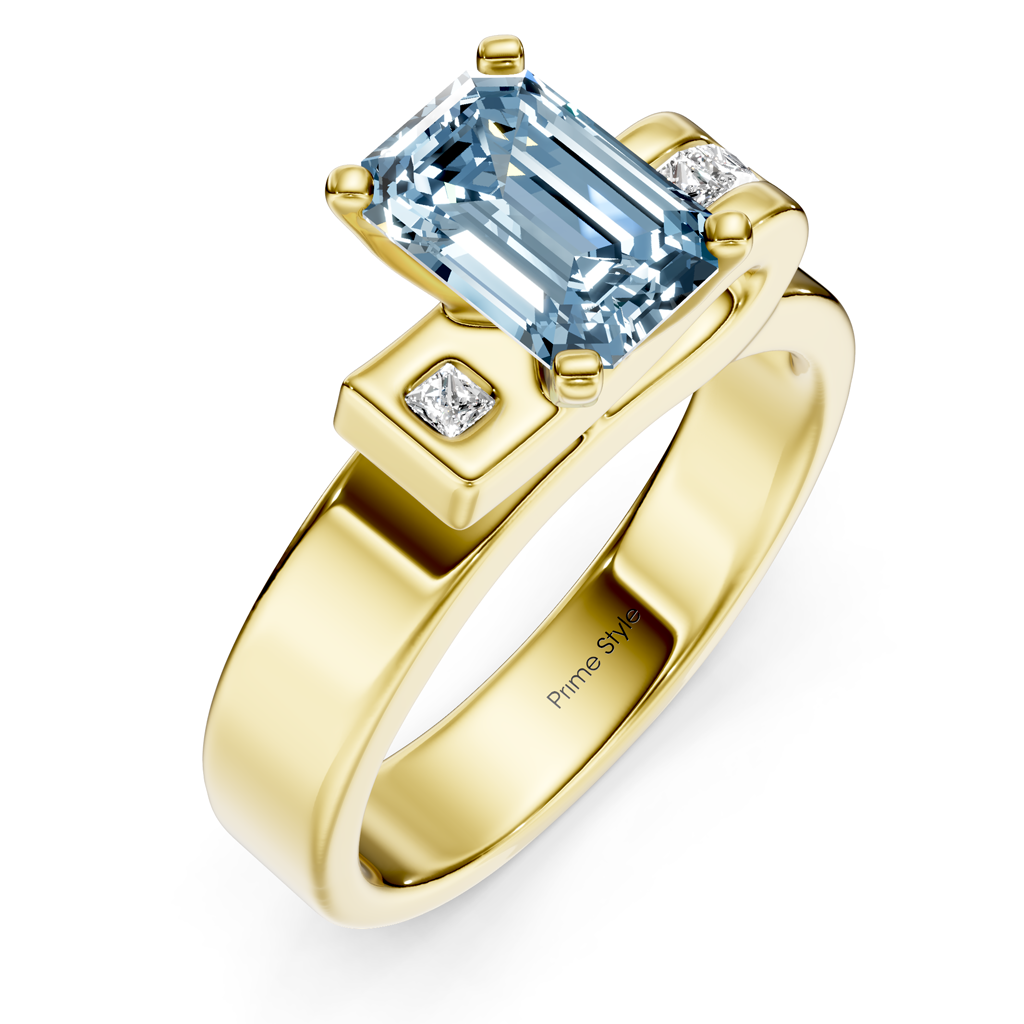 1.10-4.10 CT Emerald & Princess Cut Fancy Blue Diamonds - Engagement Ring