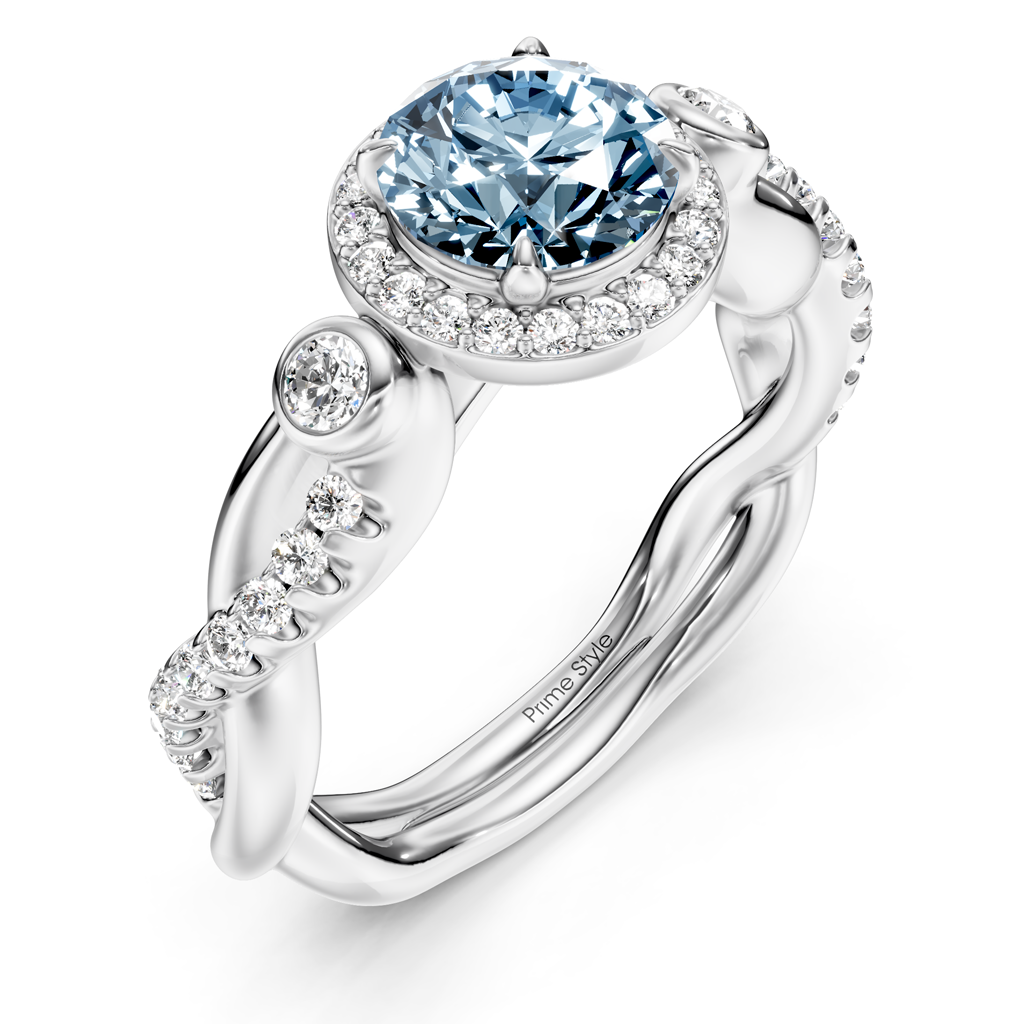 1.47-4.47 CT Round Cut Fancy Blue Diamonds - Engagement Ring
