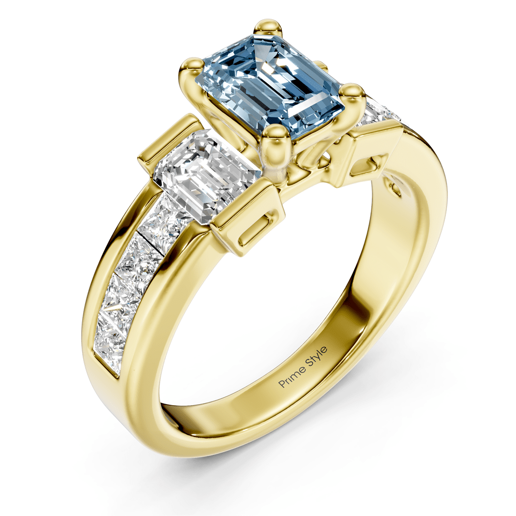 2.30-5.30 CT Emerald & Princess Cut Fancy Blue Diamonds - Engagement Ring
