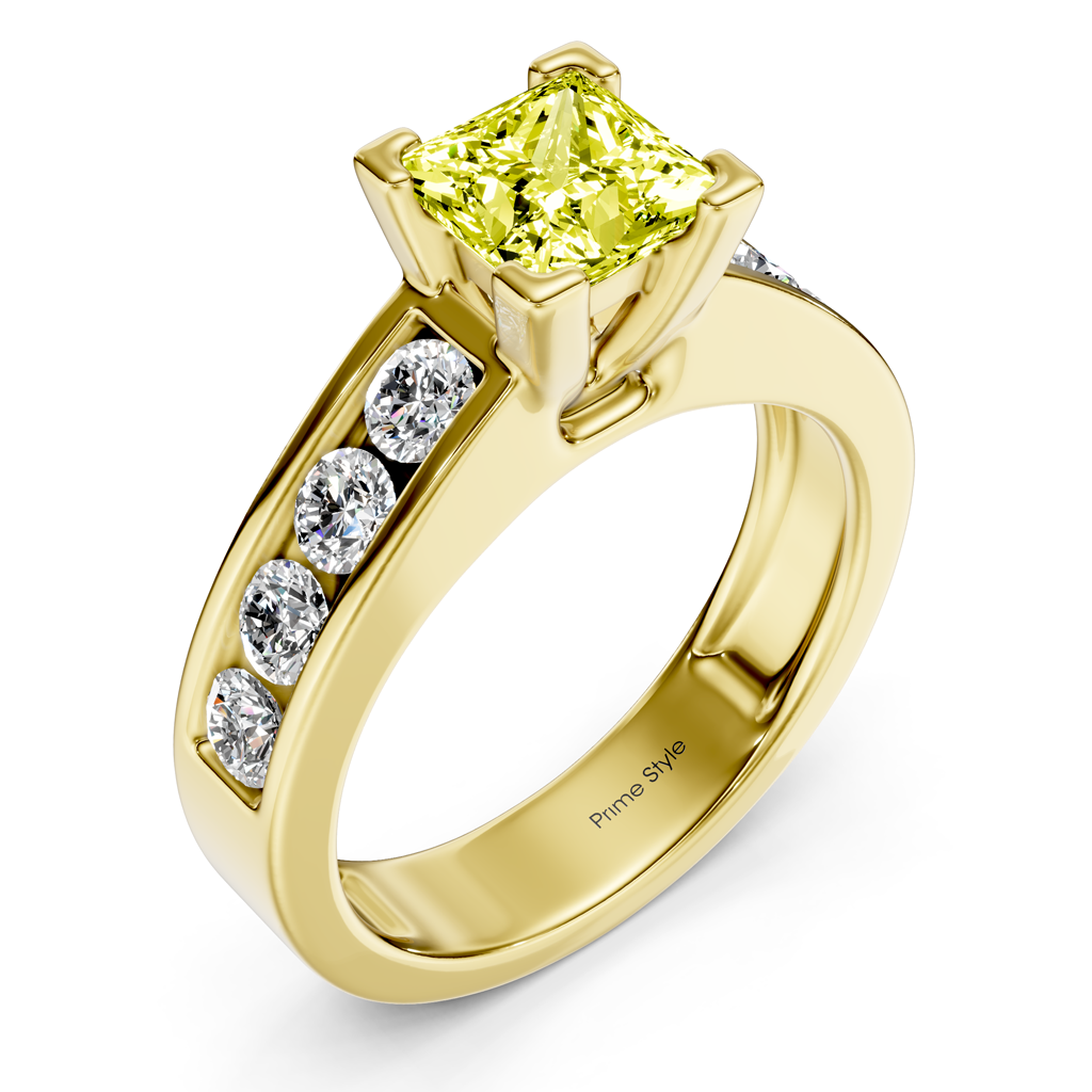1.80-4.80 CT Princess & Round Cut Fancy Yellow Diamonds - Engagement Ring