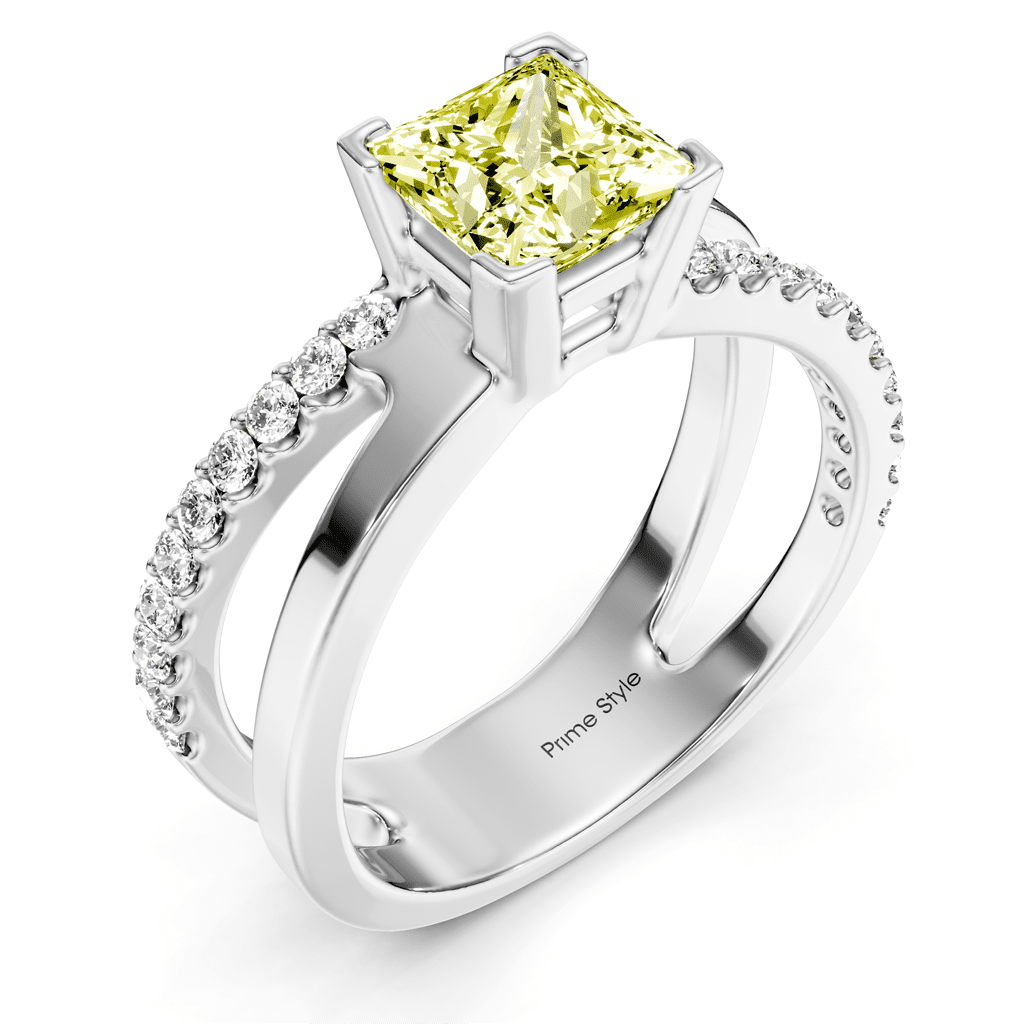 1.25 - 4.25 CT Princess & Round Cut Fancy Yellow Diamonds - Engagement Ring - Primestyle.com