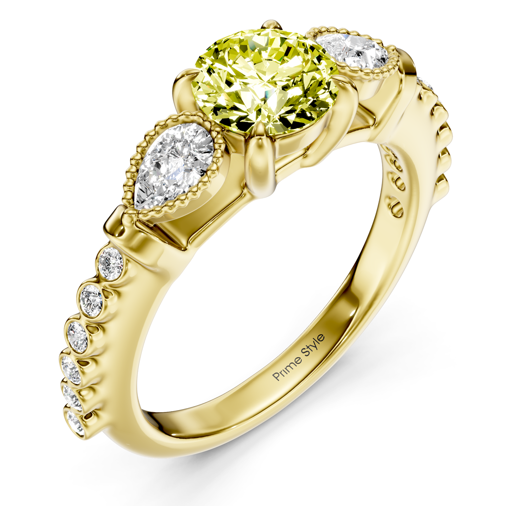 1.42-4.42 CT Pear & Round Cut Fancy Yellow Diamonds - Engagement Ring