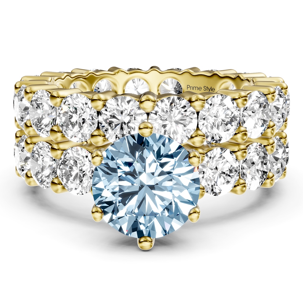 6.30-9.30 CT Round Cut Fancy Blue Diamonds - Bridal Set