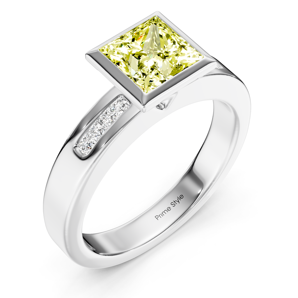 1.20-4.20 CT Princess Cut Fancy Yellow Diamonds - Engagement Ring