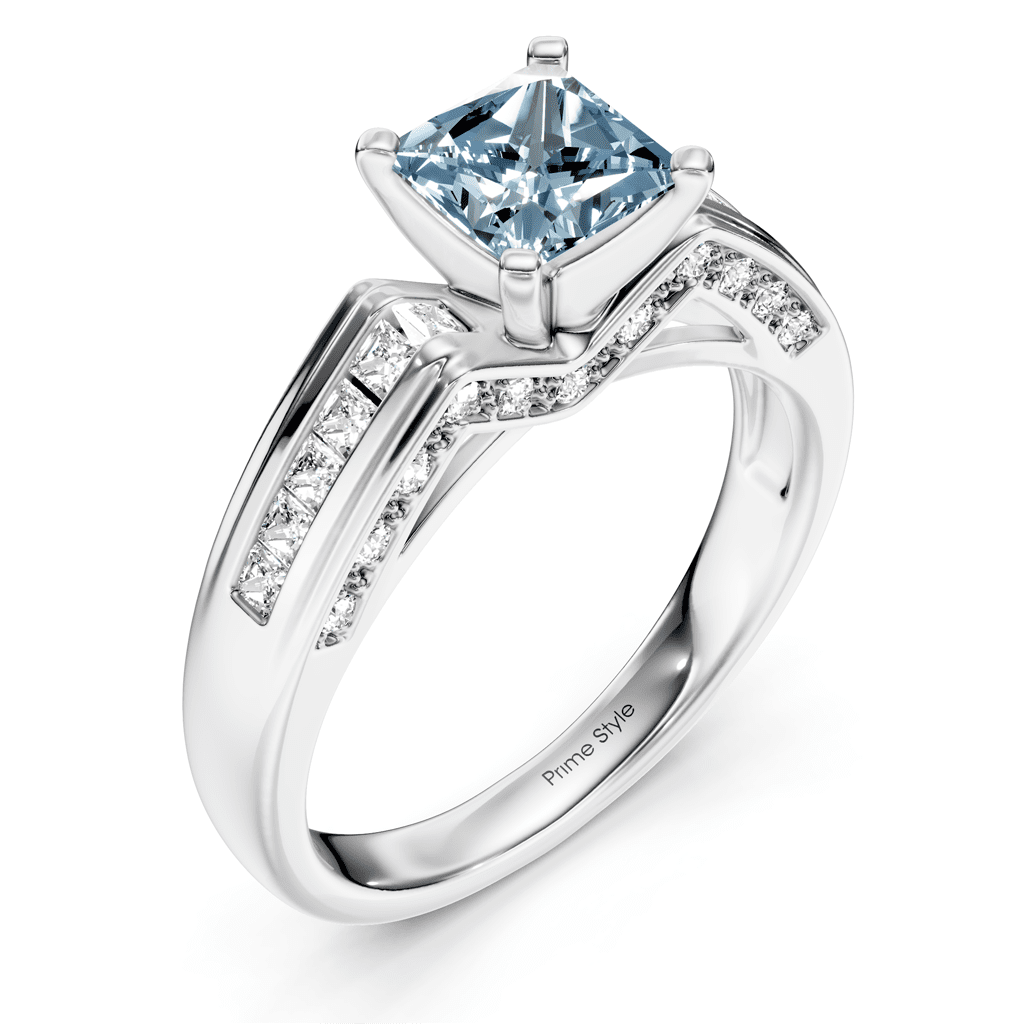 1.45-4.45 CT Princess & Round Cut Fancy Blue Diamonds - Engagement Ring