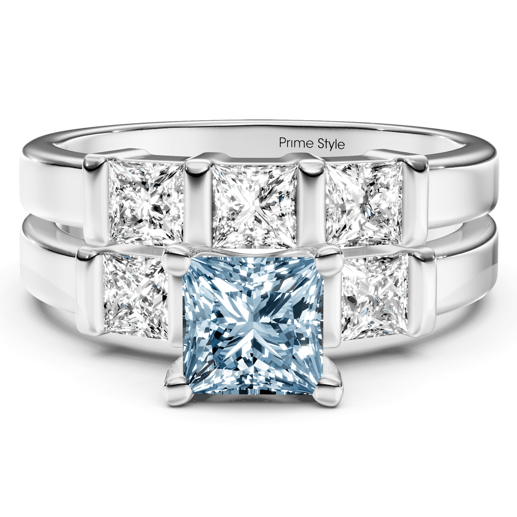 2.55 - 5.55 CT Princess Cut Fancy Blue Diamonds - Bridal Set - Primestyle.com