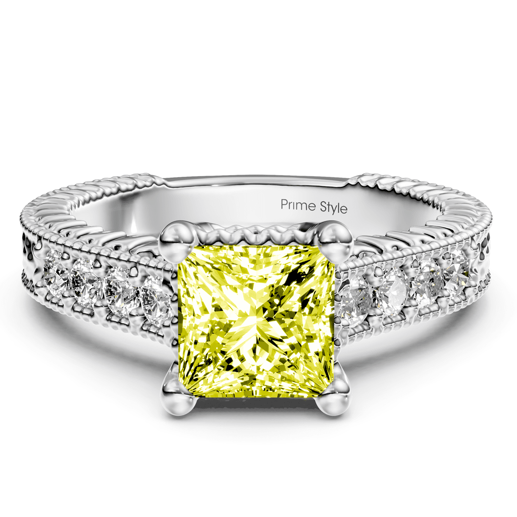 1.30 - 4.30 CT Princess & Round Cut Fancy Yellow Diamonds - Engagement Ring - Primestyle.com