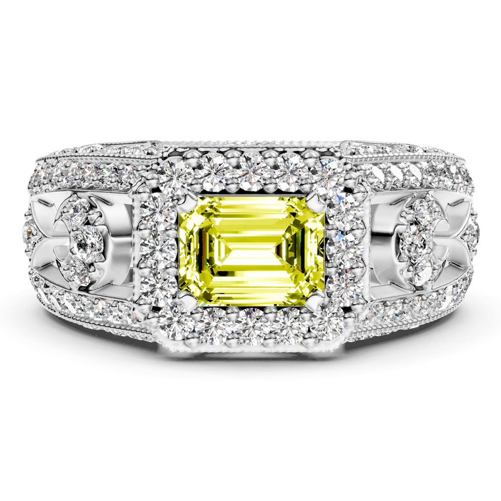 1.95-4.95 CT Emerald & Round Cut Fancy Yellow Diamonds - Engagement Ring