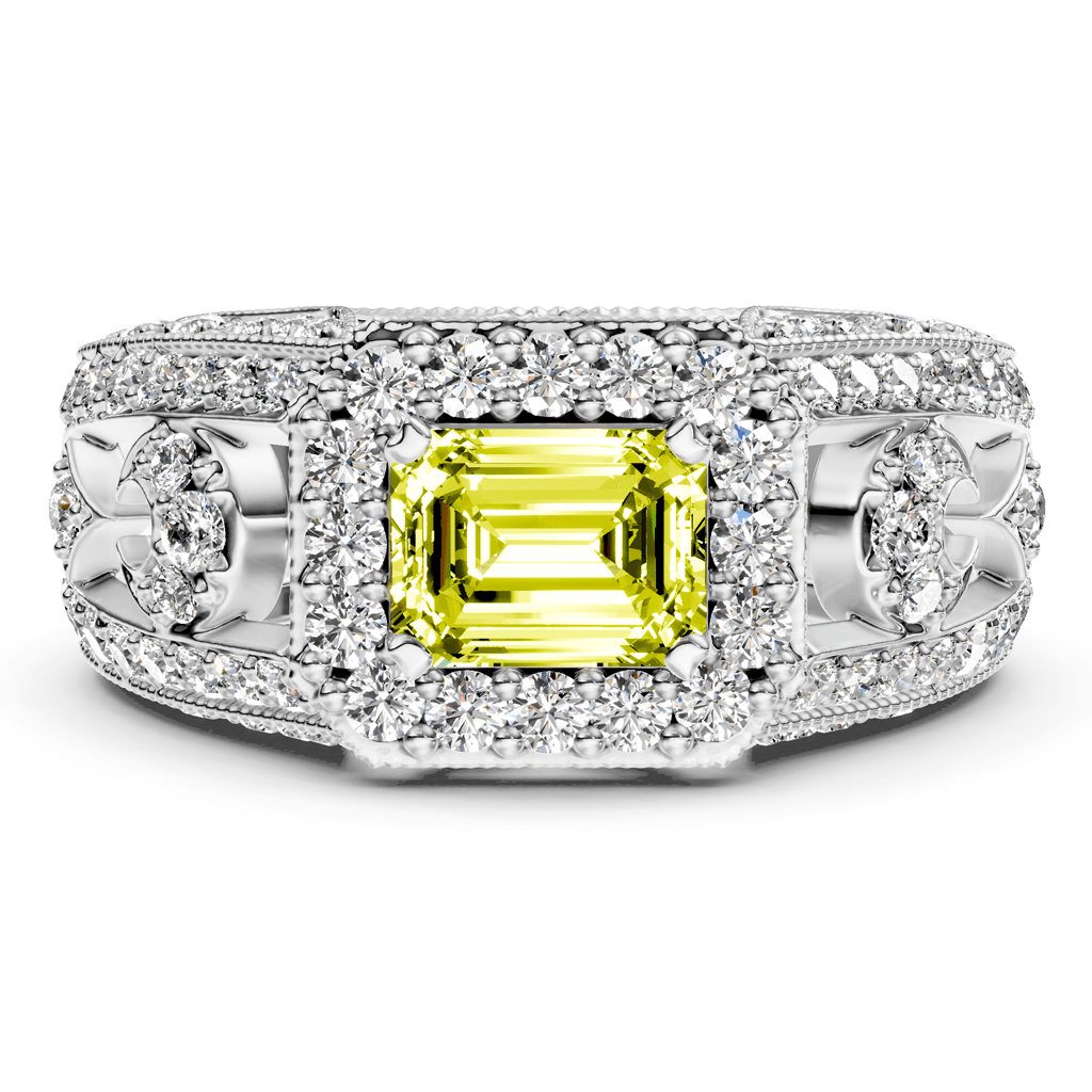 1.95 - 4.95 CT Emerald & Round Cut Fancy Yellow Diamonds - Engagement Ring - Primestyle.com