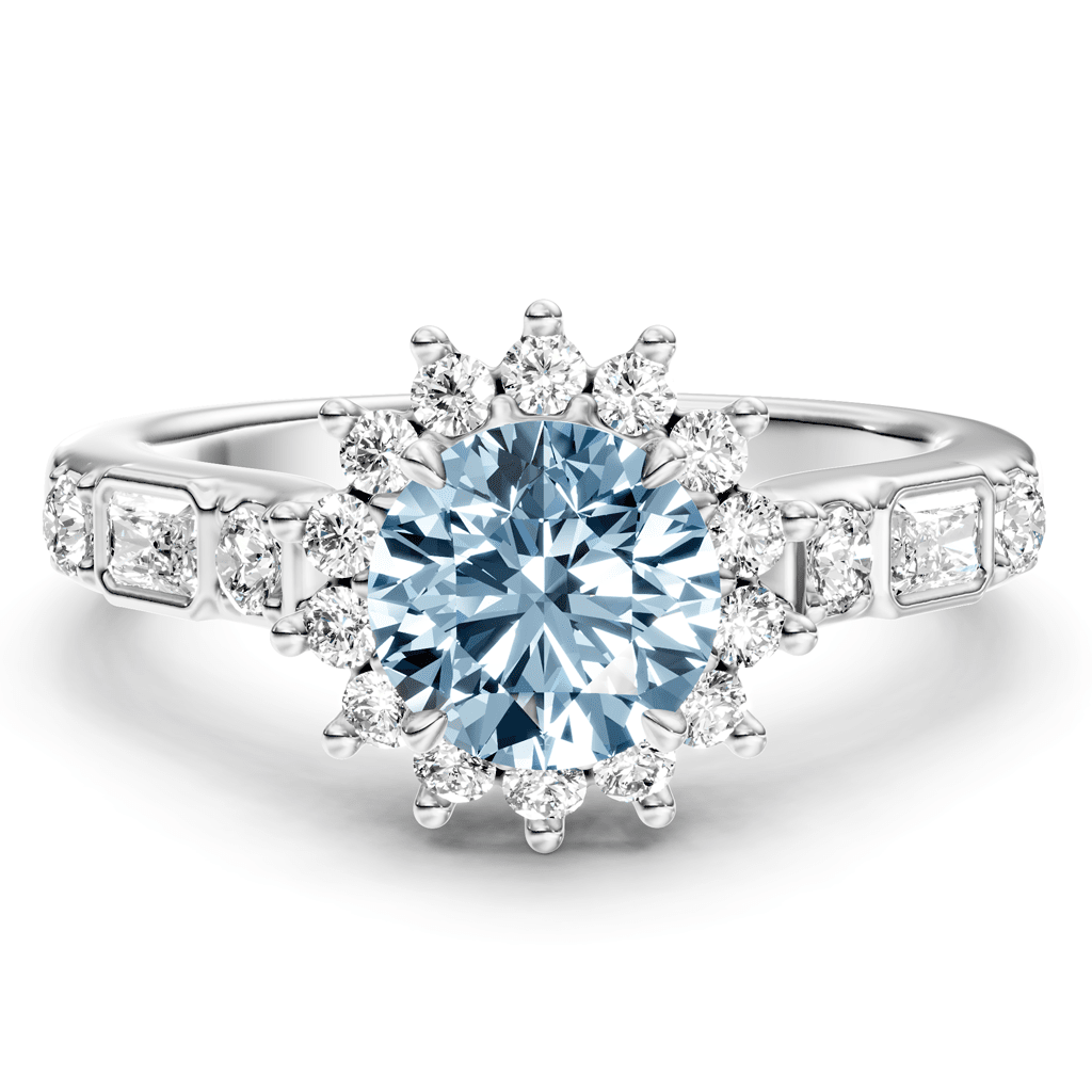1.57 - 4.57 CT Radiant & Round Cut Fancy Blue Diamonds - Engagement Ring - Primestyle.com