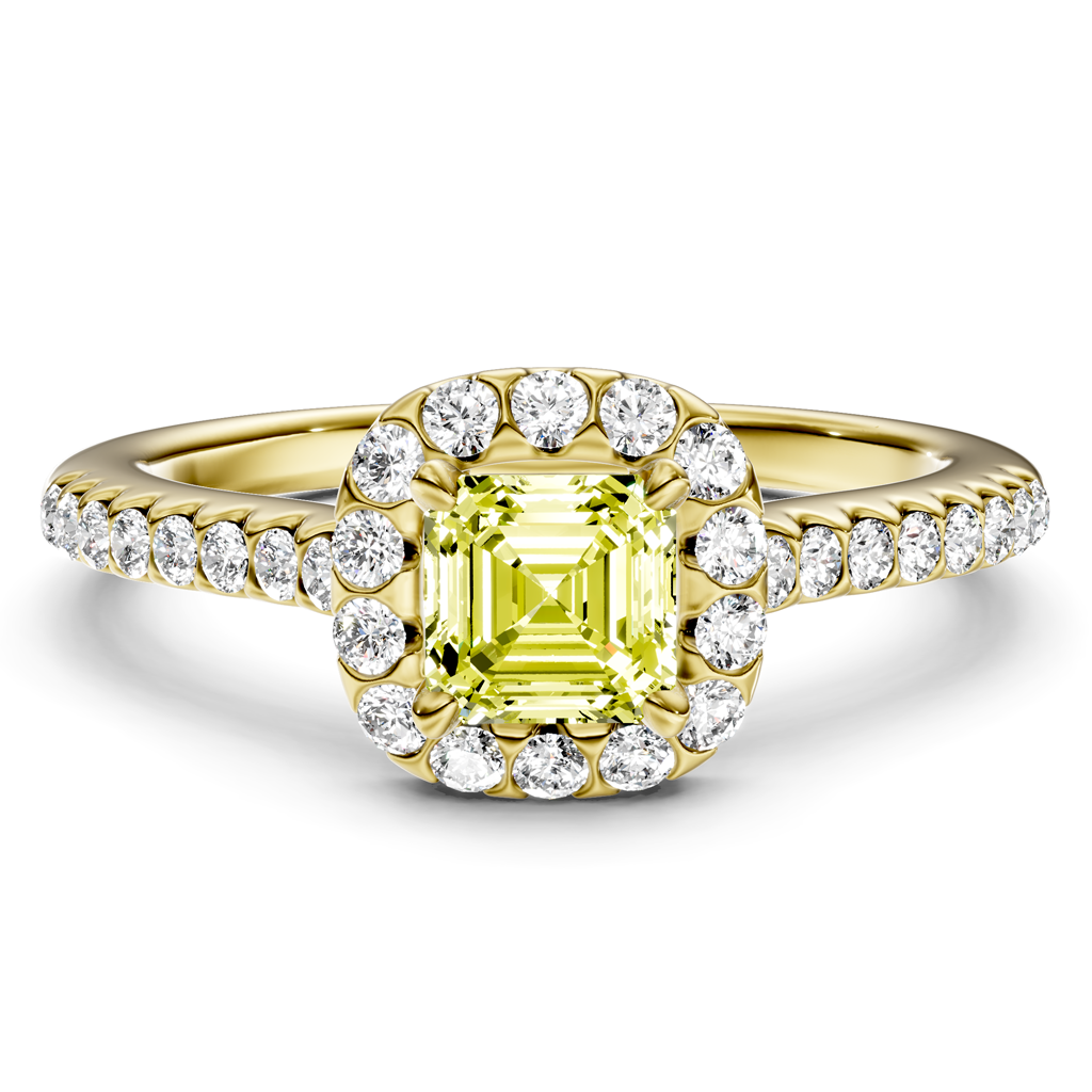 1.35-4.35 CT Ascher & Round Cut Fancy Yellow Diamonds - Engagement Ring