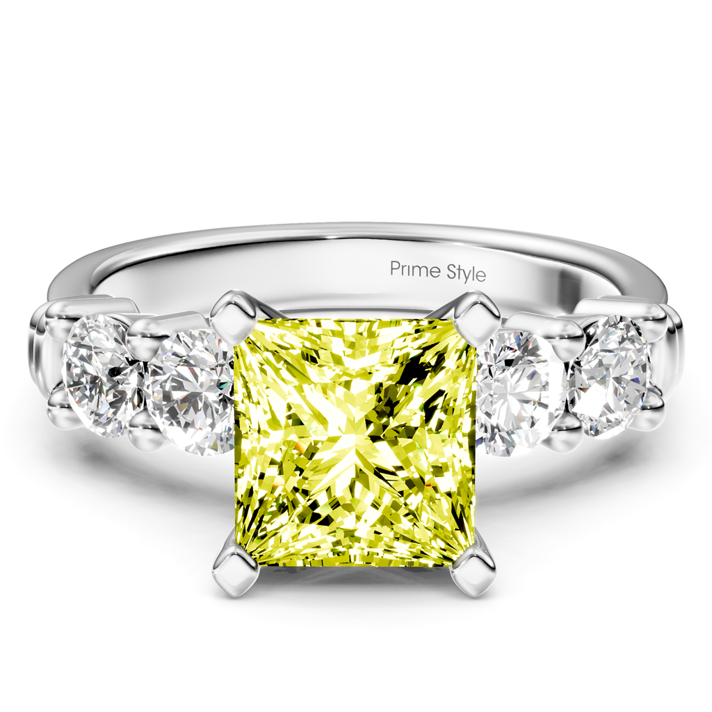1.60-4.60 CT Round Cut Fancy Yellow Diamonds - Engagement Ring