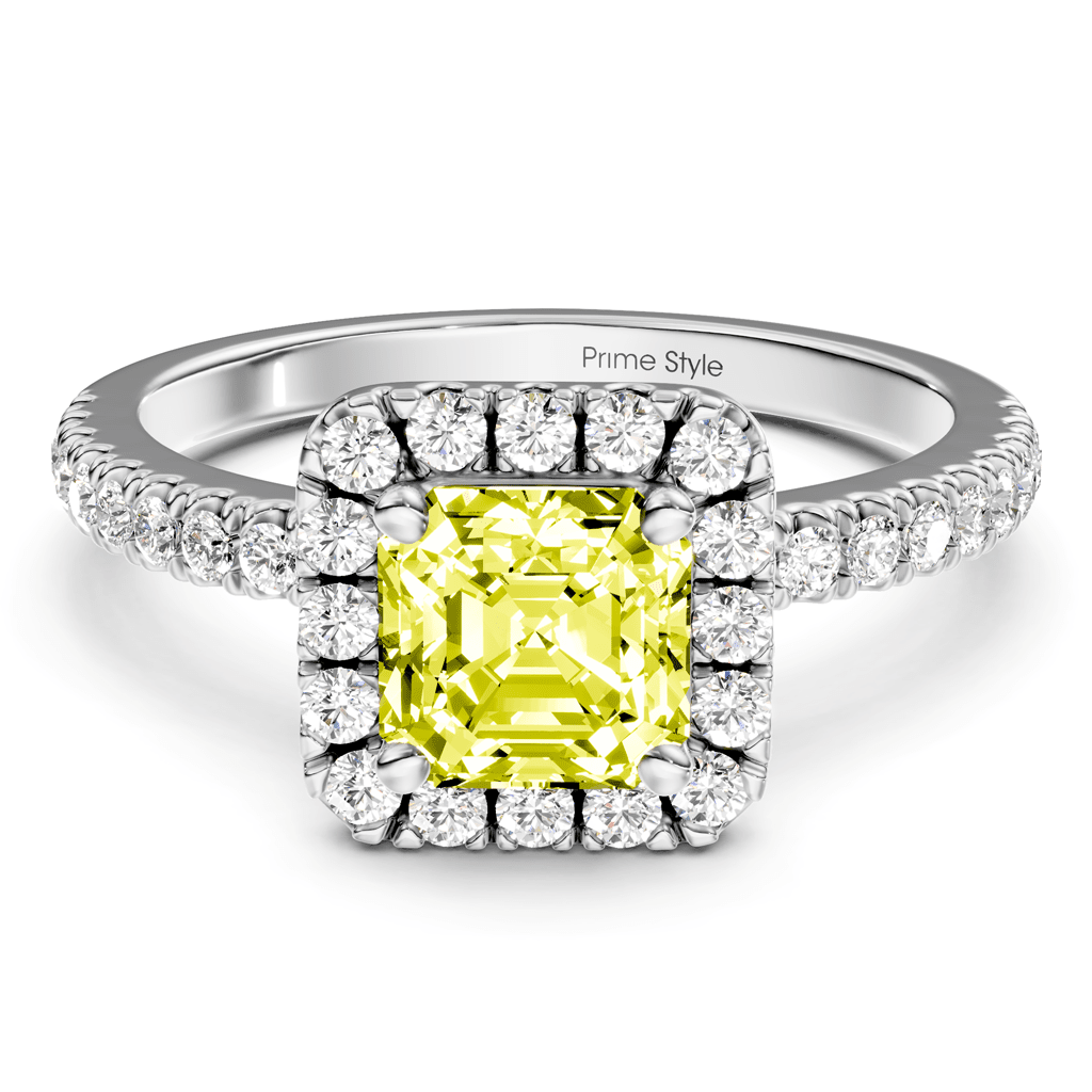1.45-4.45 CT Ascher & Round Cut Fancy Yellow Diamonds - Engagement Ring