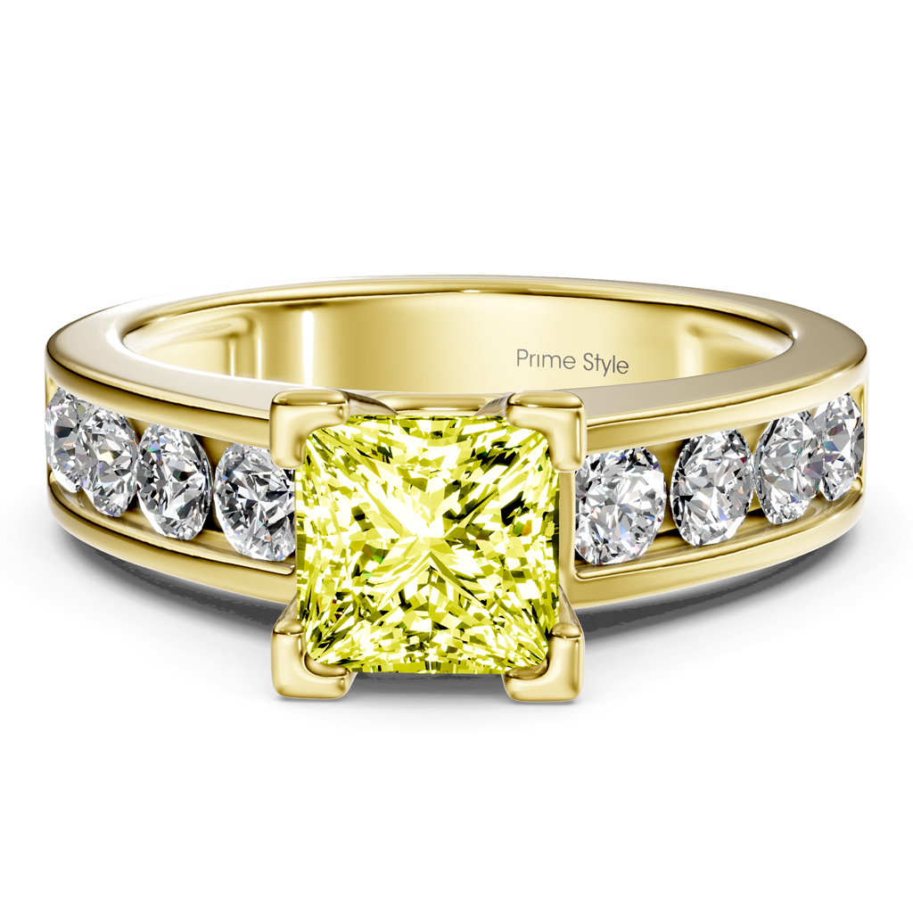 1.80-4.80 CT Princess & Round Cut Fancy Yellow Diamonds - Engagement Ring