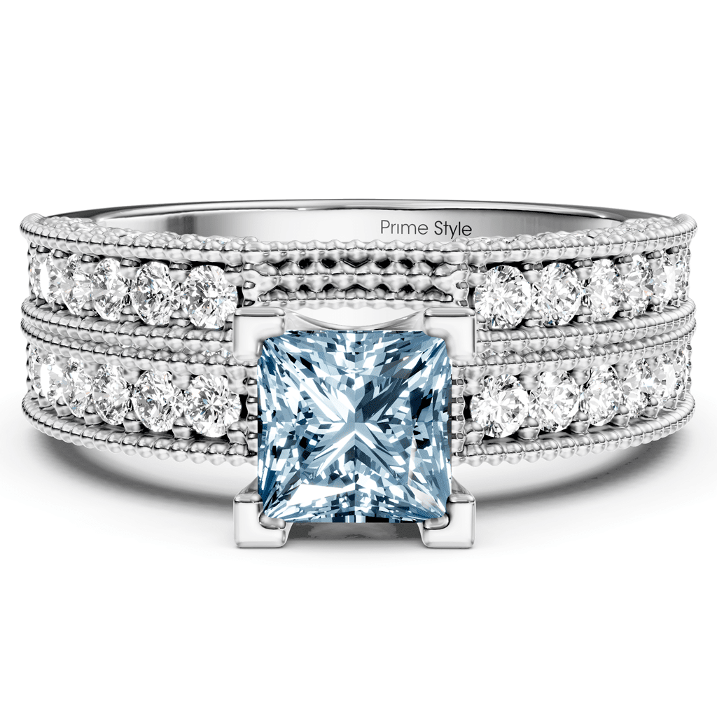 2.10 - 5.10 CT Princess & Round Cut Fancy Blue Diamonds - Bridal Set - Primestyle.com