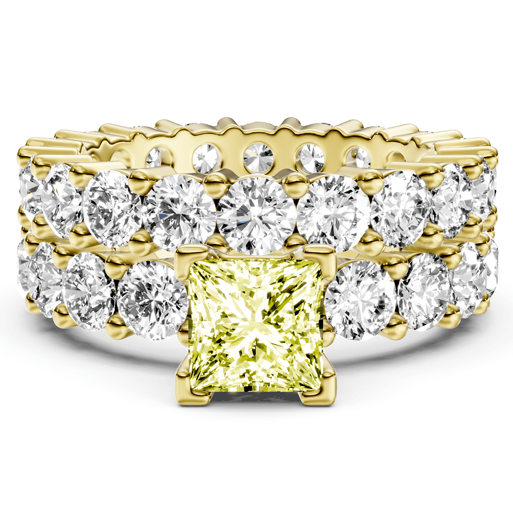 6.30 - 9.30 CT Princess & Round Cut Fancy Yellow Diamonds - Bridal Set - Primestyle.com