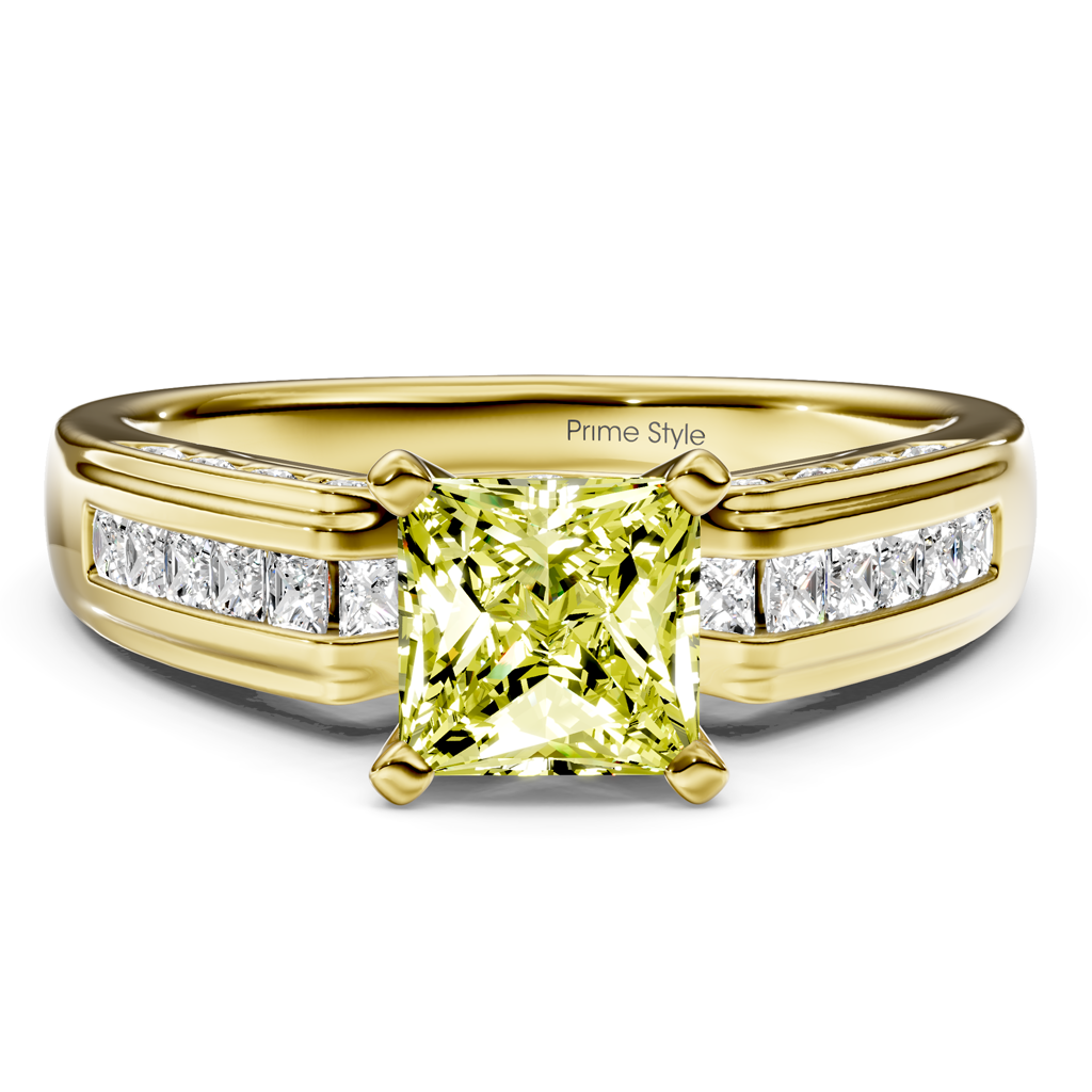 1.45-4.45 CT Princess & Round Cut Fancy Yellow Diamonds - Engagement Ring