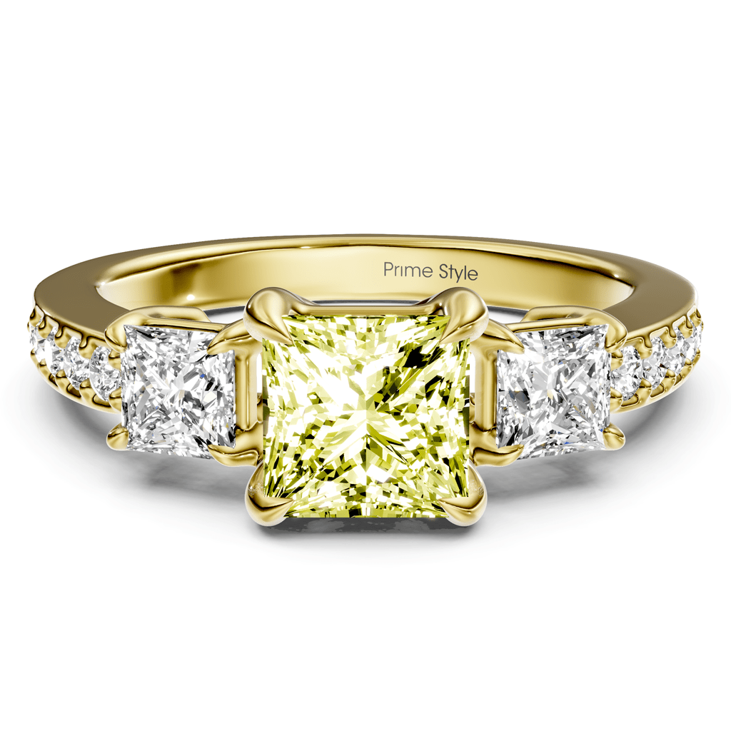 1.85 - 4.85 CT Princess & Round Cut Fancy Yellow Diamonds - Engagement Ring - Primestyle.com