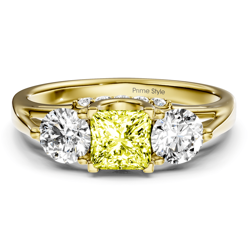1.55-4.55 CT Princess & Round Cut Fancy Yellow Diamonds - Engagement Ring