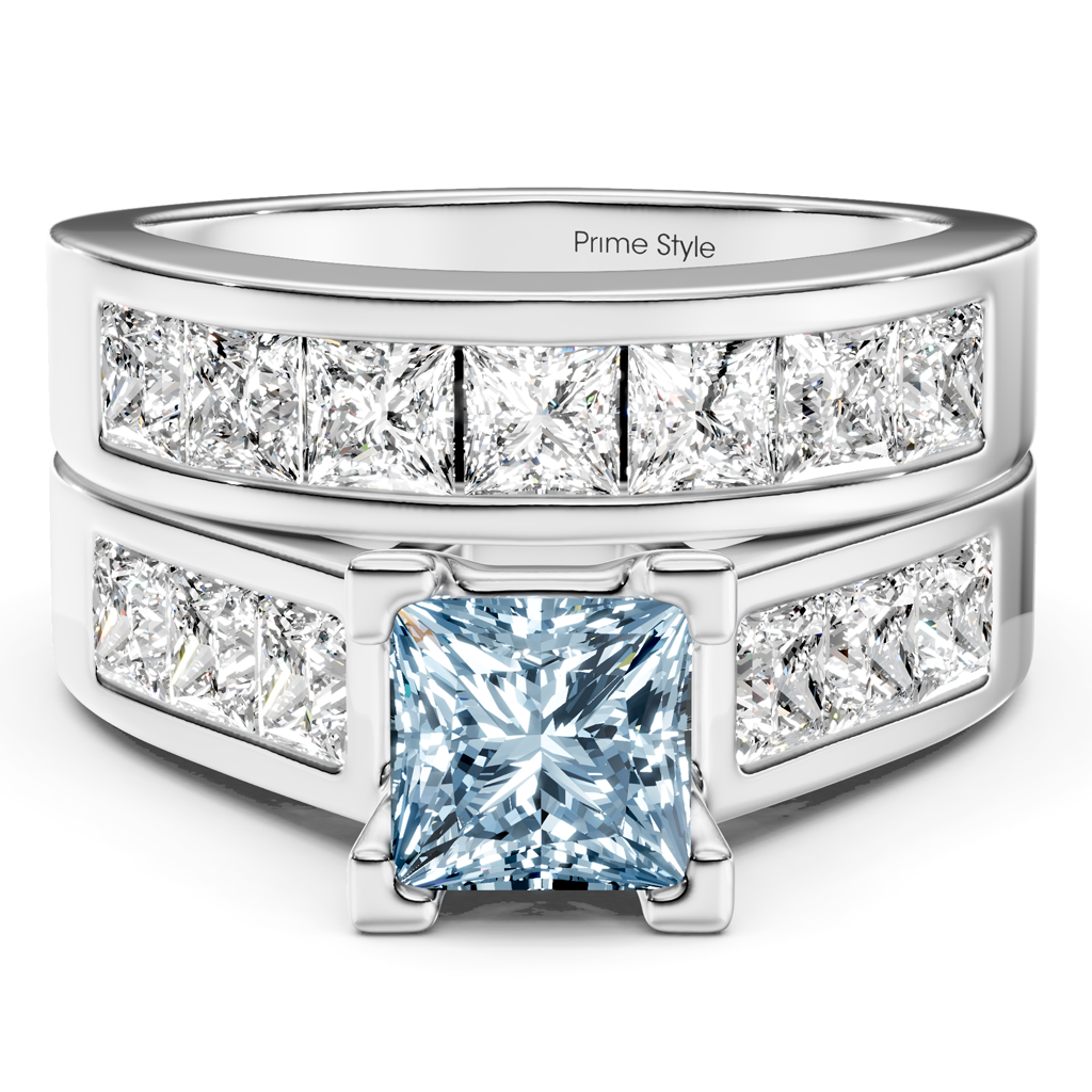 3.25-6.25 CT Princess Cut Fancy Blue Diamonds - Bridal Set