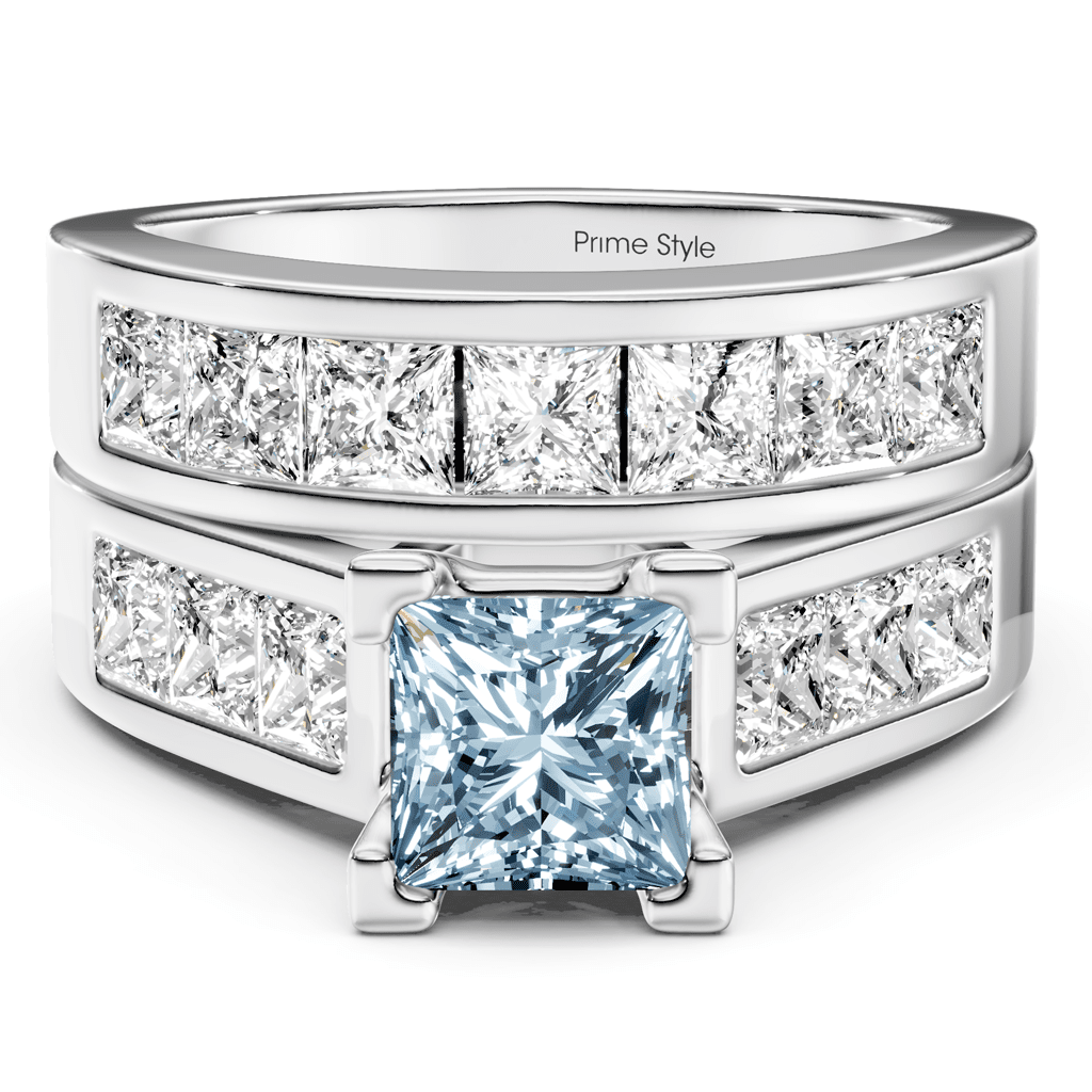 3.25 - 6.25 CT Princess Cut Fancy Blue Diamonds - Bridal Set - Primestyle.com