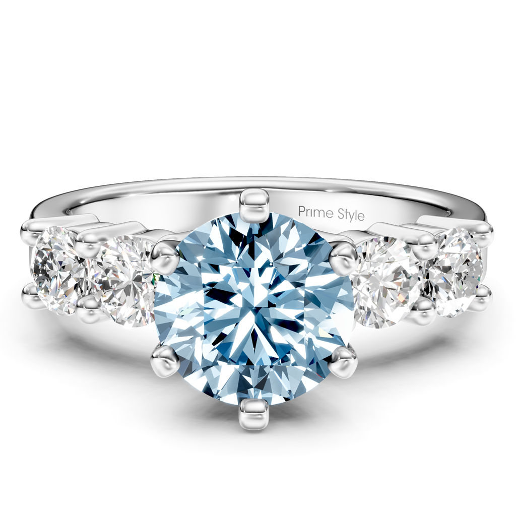 1.60-4.60 CT Round Cut Fancy Blue Diamonds - Engagement Ring