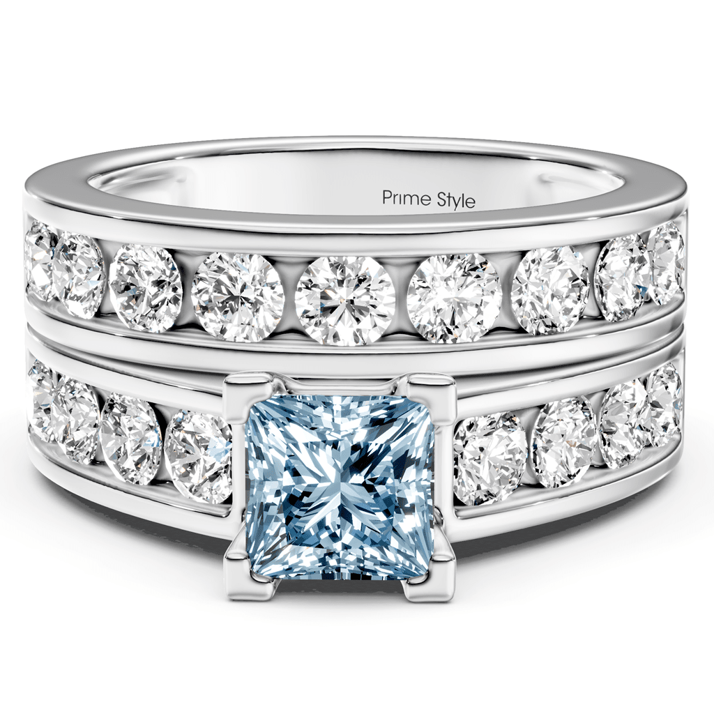 2.60 - 5.60 CT Princess & Round Cut Fancy Blue Diamonds - Bridal Set - Primestyle.com