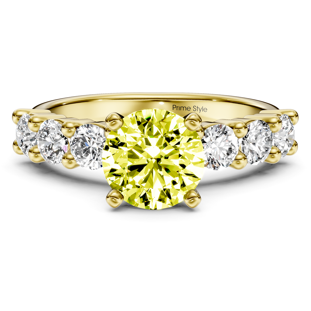 1.90-4.90 CT Round Cut Fancy Yellow Diamonds - Engagement Ring