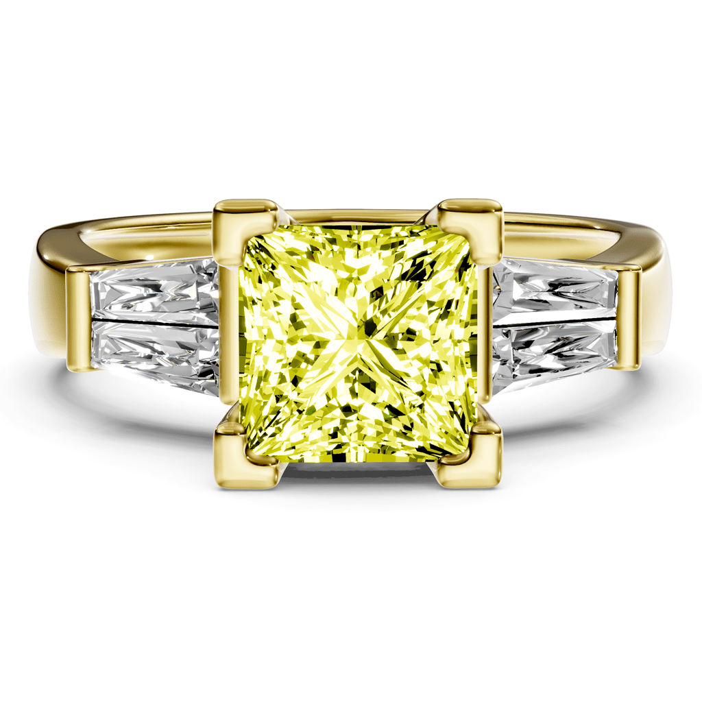 1.40-4.40 CT Princess & Taper Cut Fancy Yellow Diamonds - Engagement Ring