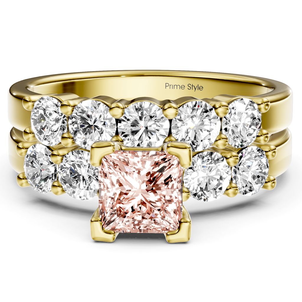 2.40-5.40 CT Princess & Round Cut Fancy Pink Diamonds - Bridal Set