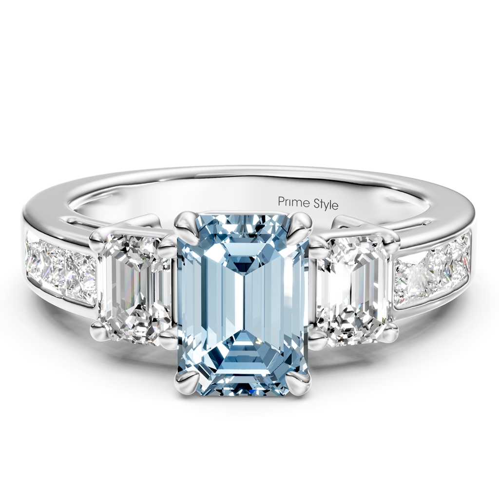 2.20-5.20 CT Emerald & Princess Cut Fancy Blue Diamonds - Engagement Ring