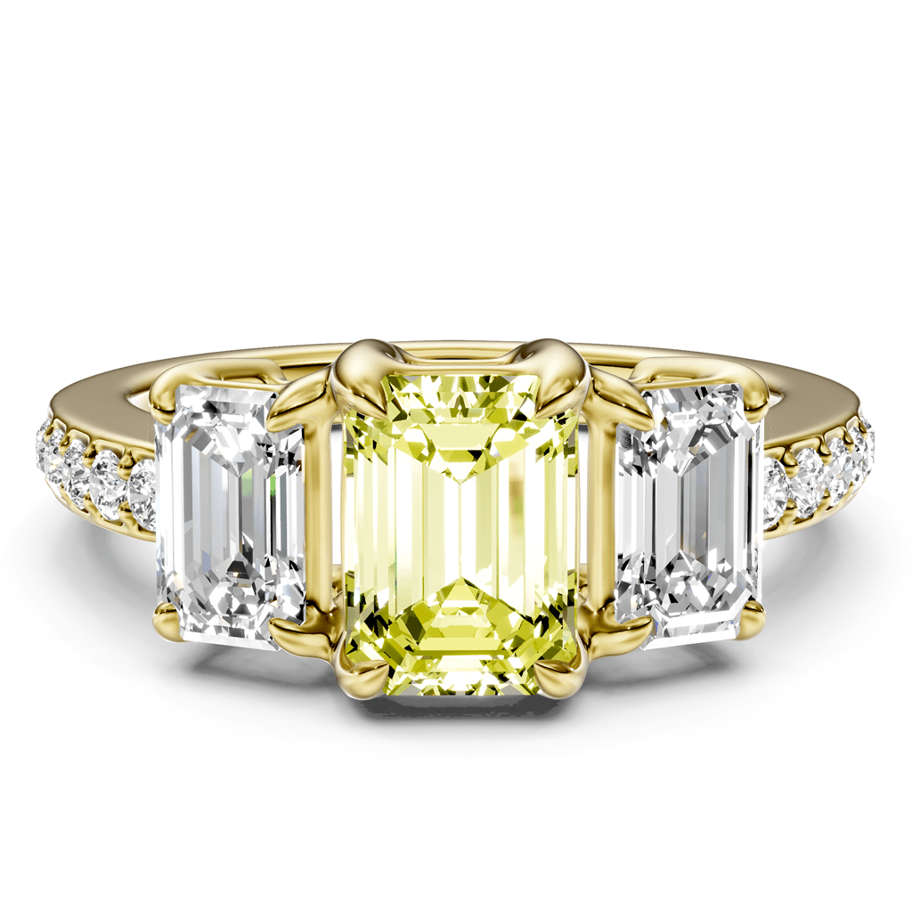 2.15 - 5.15 CT Emerald & Round Cut Fancy Yellow Diamonds - Engagement Ring - Primestyle.com