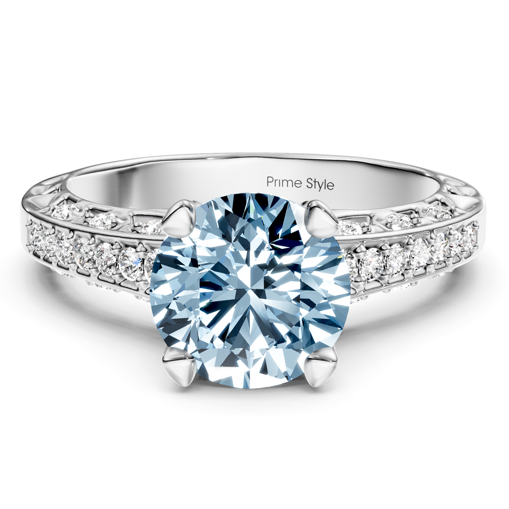 1.25-4.25 CT Round Cut Fancy Blue Diamonds - Engagement Ring